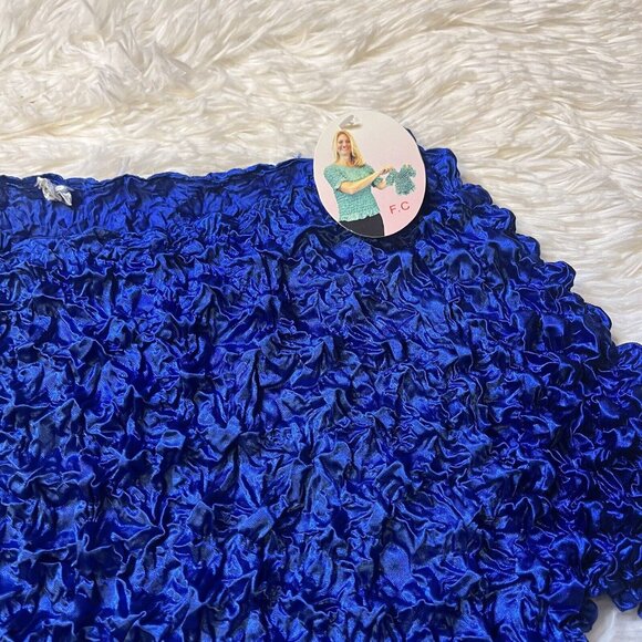 F.C Womens Blouse Blue Bubble Short Sleeve Round Neck One Stretch Medium - Picture 2 of 3